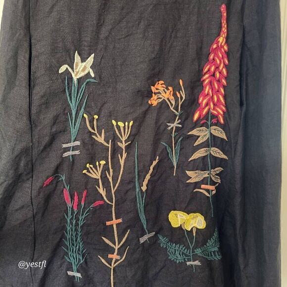 Minibee Women's Embroidered Linen Dress Summer A-Line Sundress - Picture 3 of 6